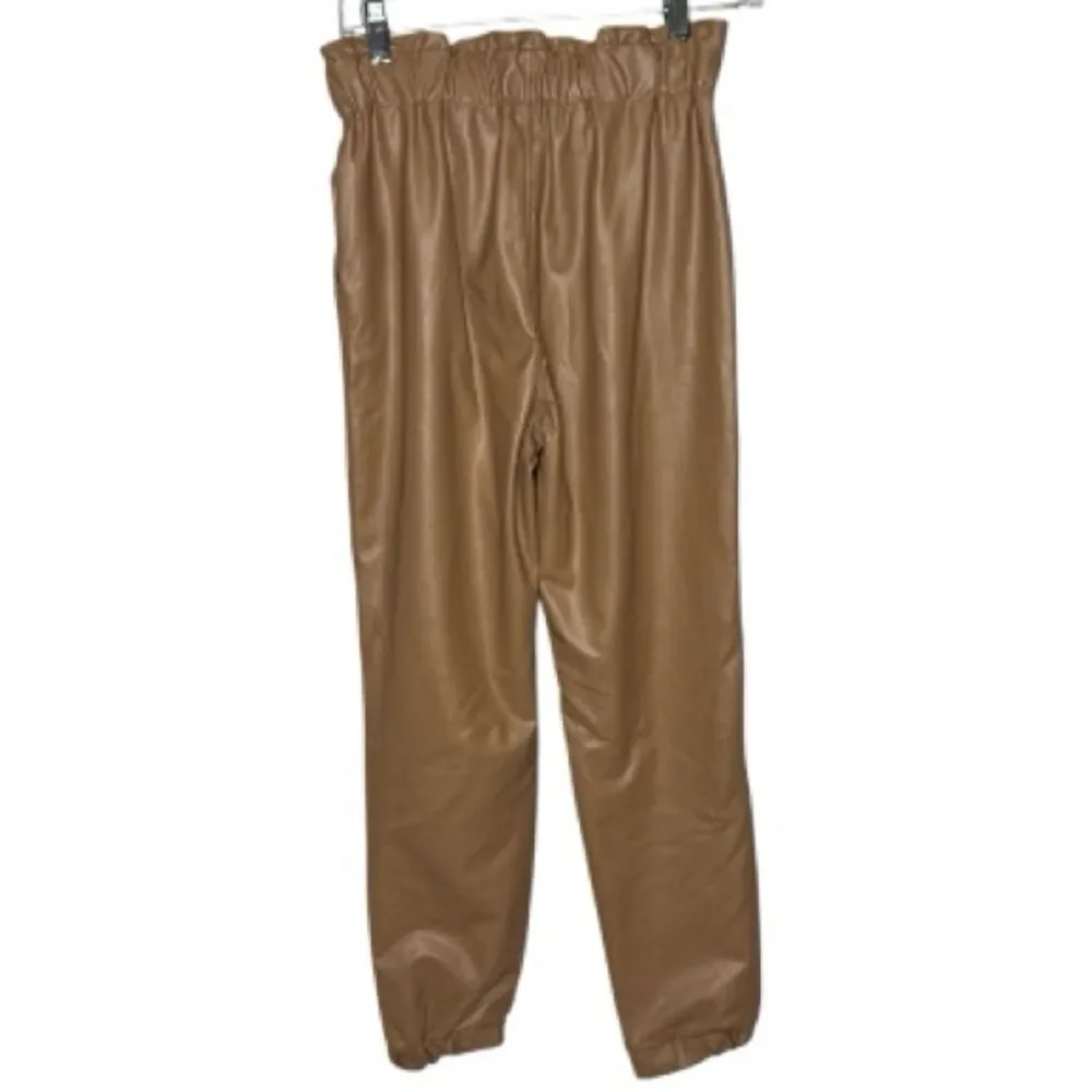 Abercrombie & Fitch Tan Faux Leather Pull On Paper-Bag Waist Joggers. Size Sm.